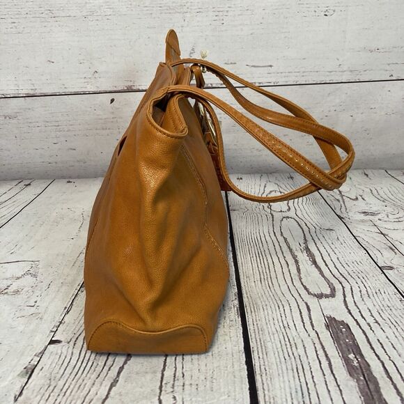 Old Trend Tan Eco Genuine Leather Dancing Bamboo Tote Chestnut Brown Hand Dyed - Picture 4 of 11